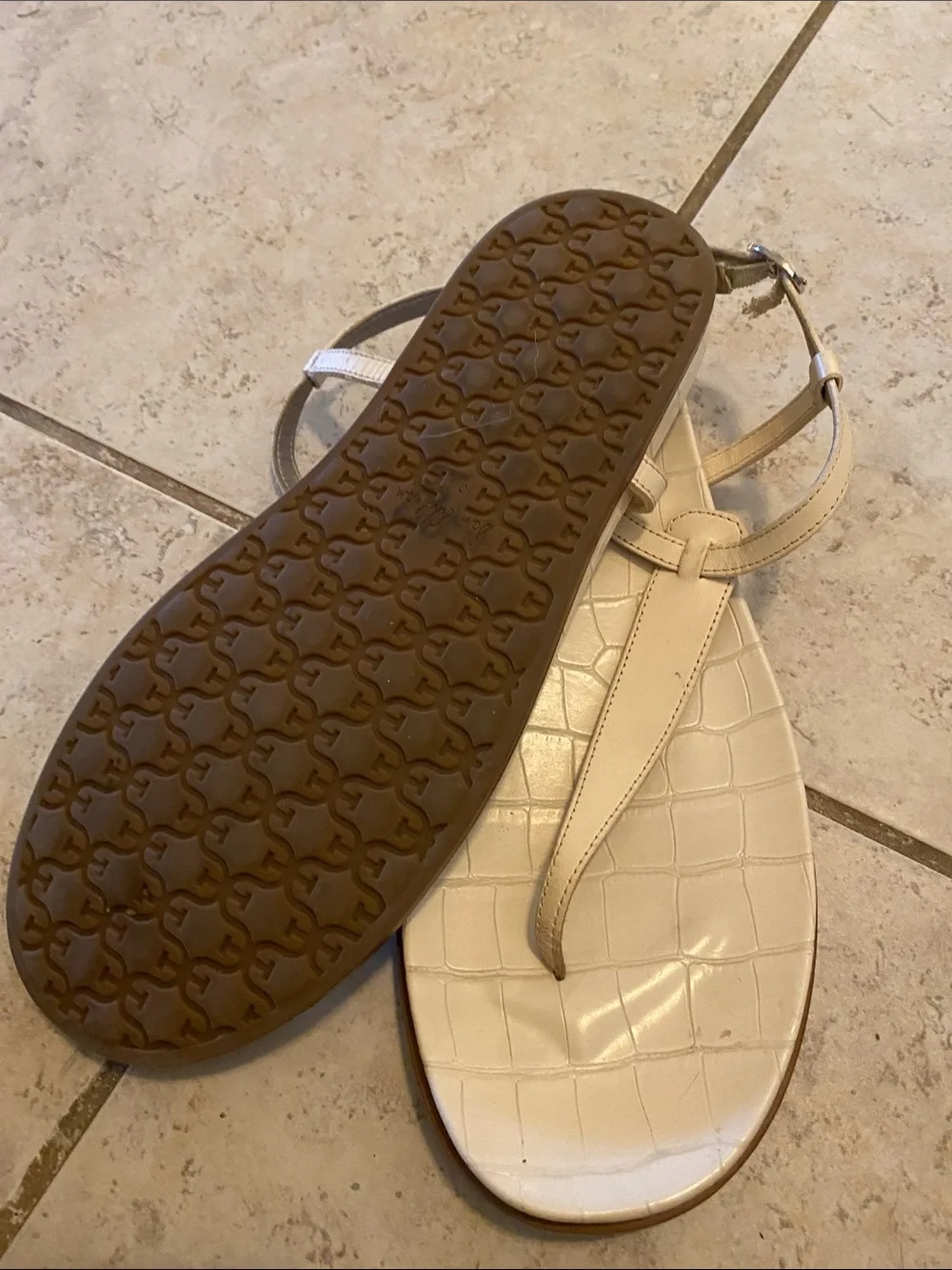 Sam Edelman Cream Croc-Embossed T-Strap Sandals - Women